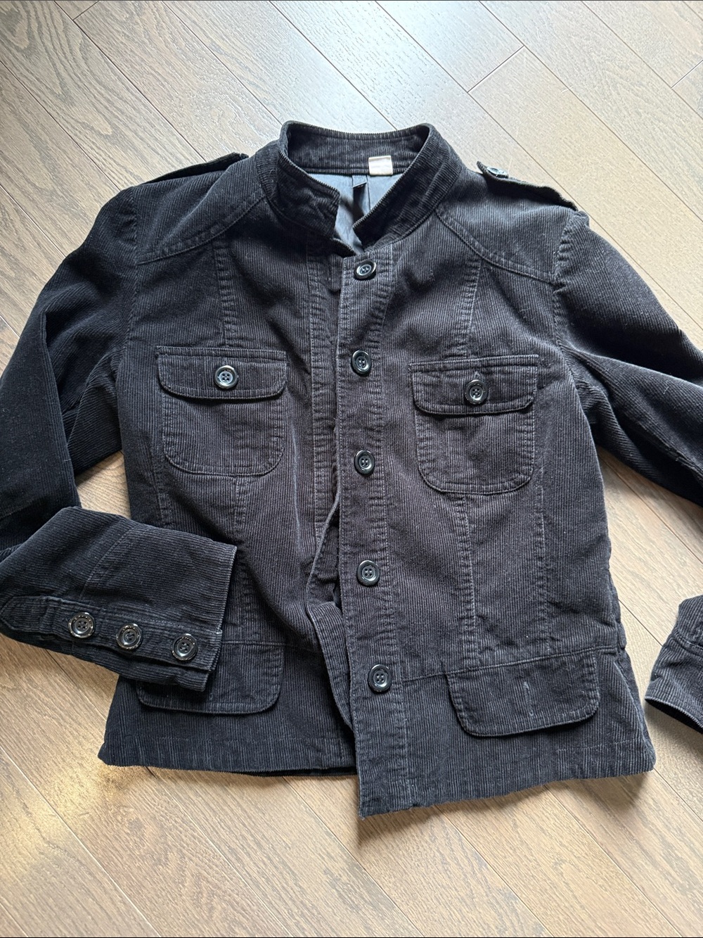 Black Corduroy Button-Up Jacket